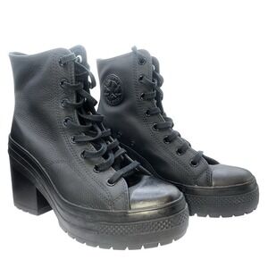 Converse Chuck 70 De Luxe Heel Chunky Shoes High Top Black Monochrome Women's 10
